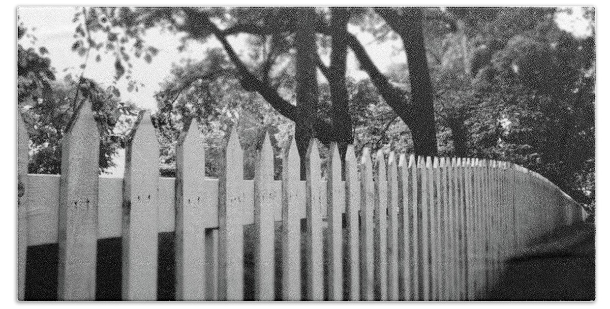 Picket Fence Beach Towel featuring the photograph White Picket Fence- by Linda Woods by Linda Woods