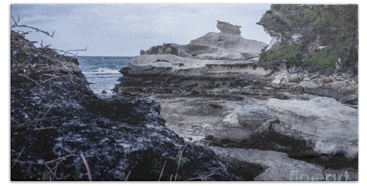 Kapurpurawan Beach Towel featuring the photograph White Rock by Jonas Luis