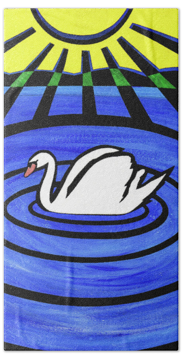Swan Beach Towel featuring the mixed media White Swan by Roseanne Jones