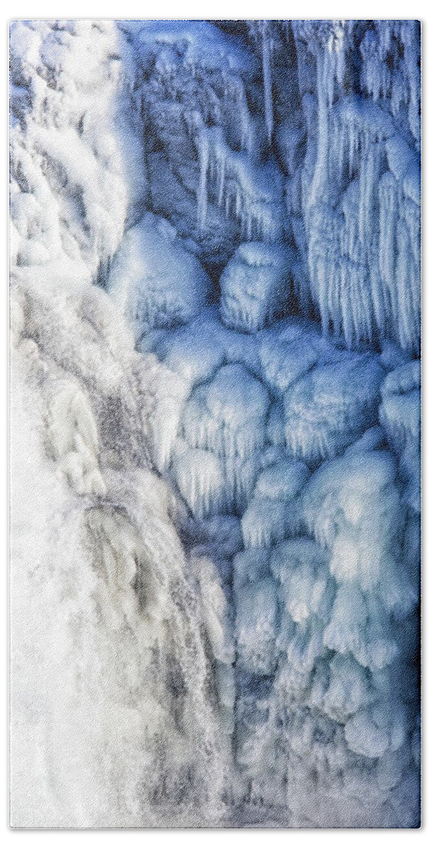 Waterfall Beach Sheet featuring the photograph White water and blue ice Gullfoss waterfall Iceland by Matthias Hauser
