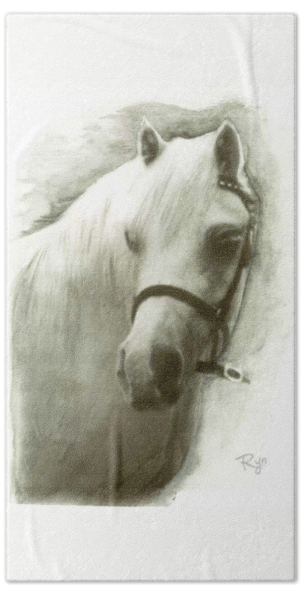 White Beach Sheet featuring the drawing White Welsh Pony by Ryn Shell