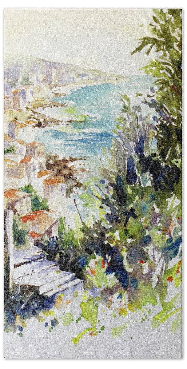 Watercolor Beach Sheet featuring the painting Whitewashed Vista by Rae Andrews