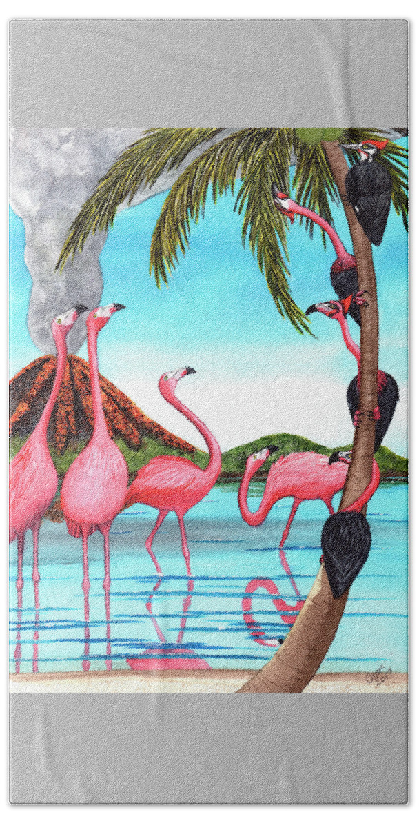 Flamingo Beach Towel featuring the painting Who's Your Daddy? by Catherine G McElroy