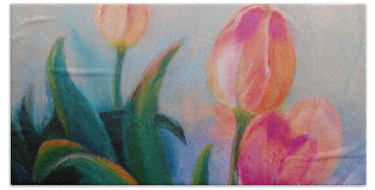 Tulips Beach Towel featuring the painting Wild About Tulips by Nataya Crow