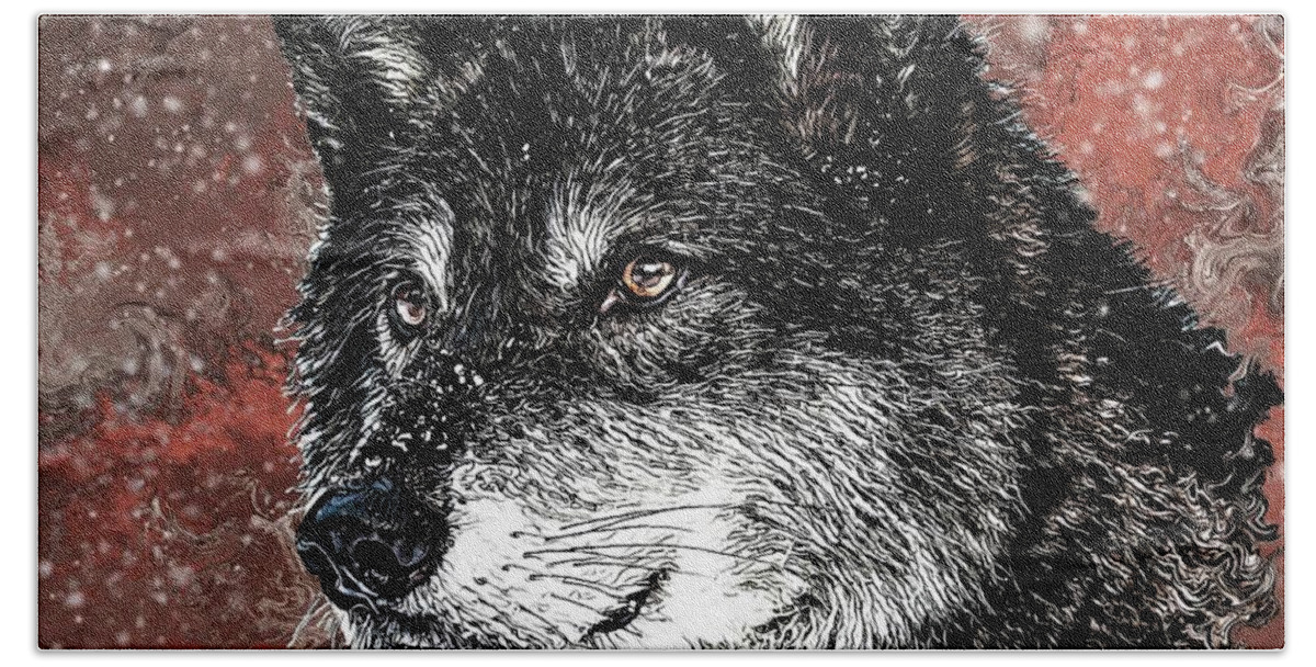 Digital Art Beach Sheet featuring the digital art Wild Dark Wolf by Artful Oasis