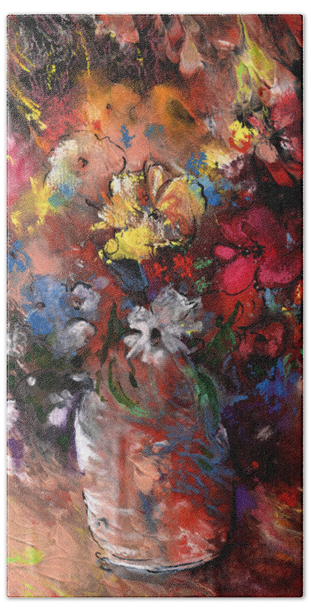 Flowers Beach Towel featuring the painting Wild Flowers Bouquet in A Terracota Vase by Miki De Goodaboom