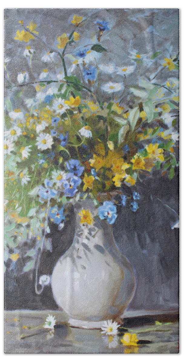 Flowers Beach Towel featuring the painting Wild Flowers by Ylli Haruni