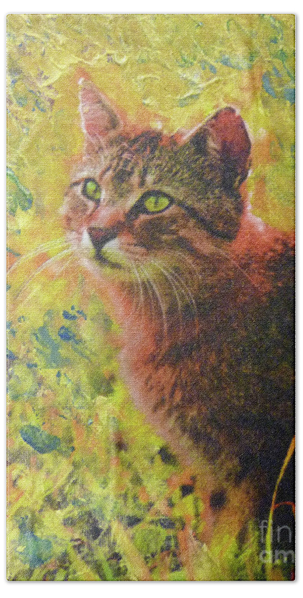 Cat Beach Towel featuring the painting Wild Garden Tabby by Richard James Digance