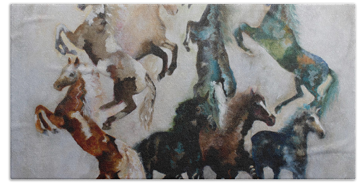 Wild Horses Beach Towel featuring the painting Wild Horses Are Coming by Barbie Batson