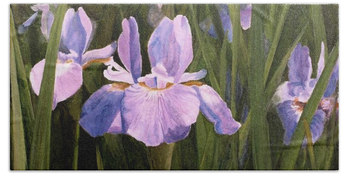 Wild Iris Beach Towel featuring the painting Wild Iris by Laurie Rohner