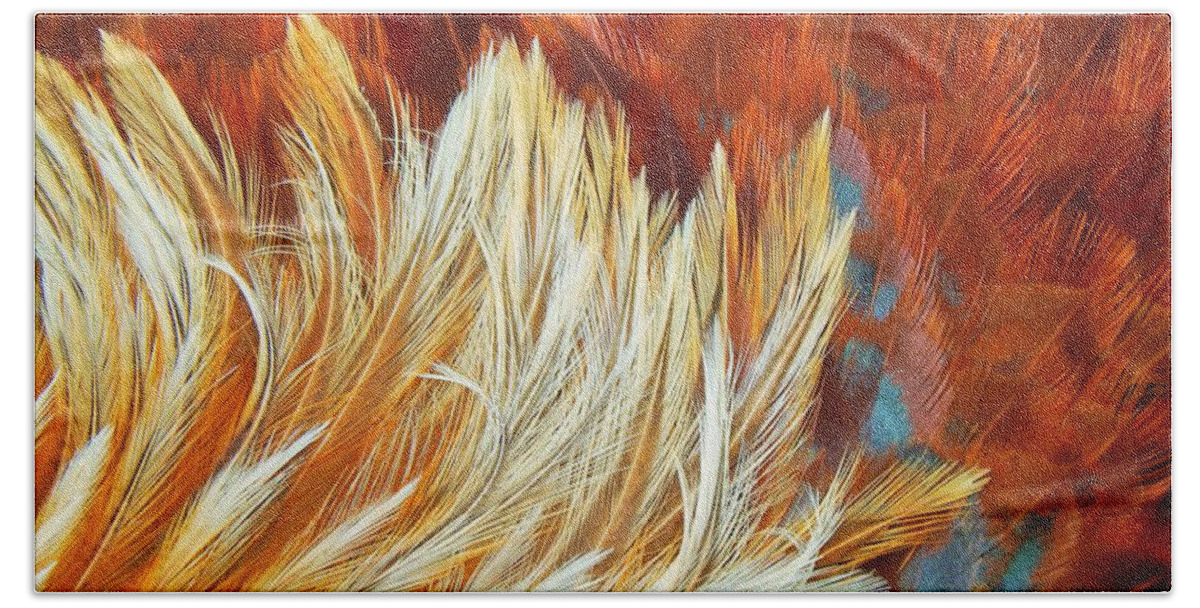 Roosters Beach Towel featuring the photograph Wild Rooster Feather Abstract by Jan Gelders