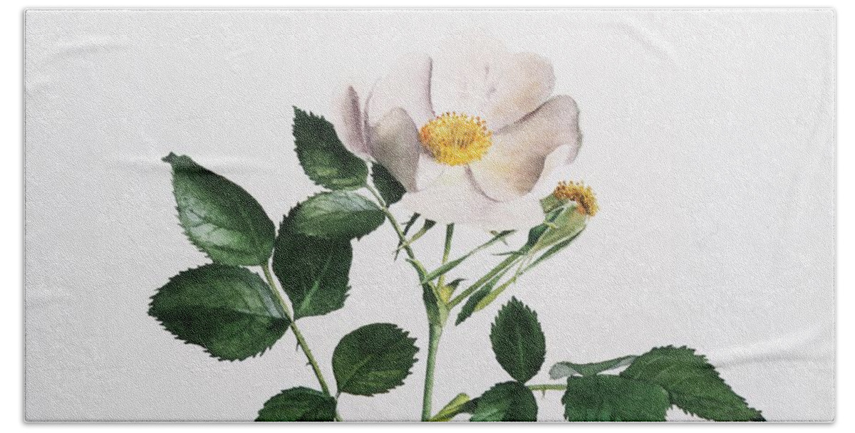 Dog Rose Beach Towel featuring the painting Wild Rose by Attila Meszlenyi