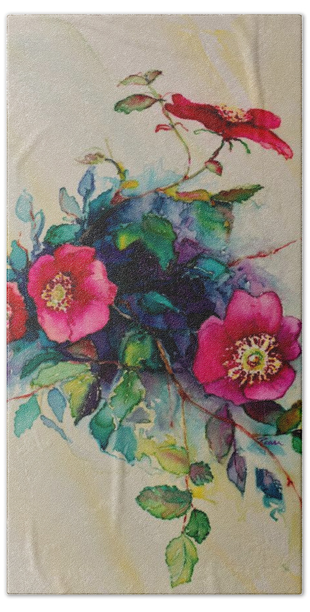  Beach Towel featuring the painting Wild Roses by Barbara Pease