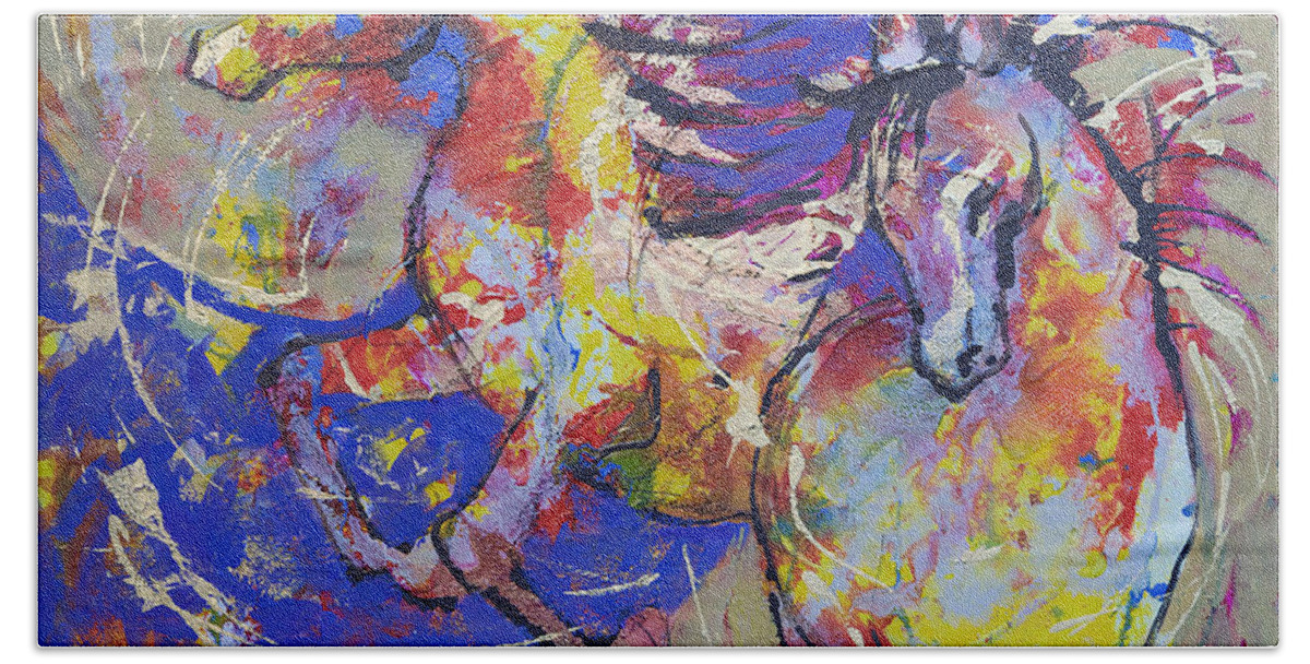 Horses Beach Towel featuring the painting Wild Runners by Jyotika Shroff