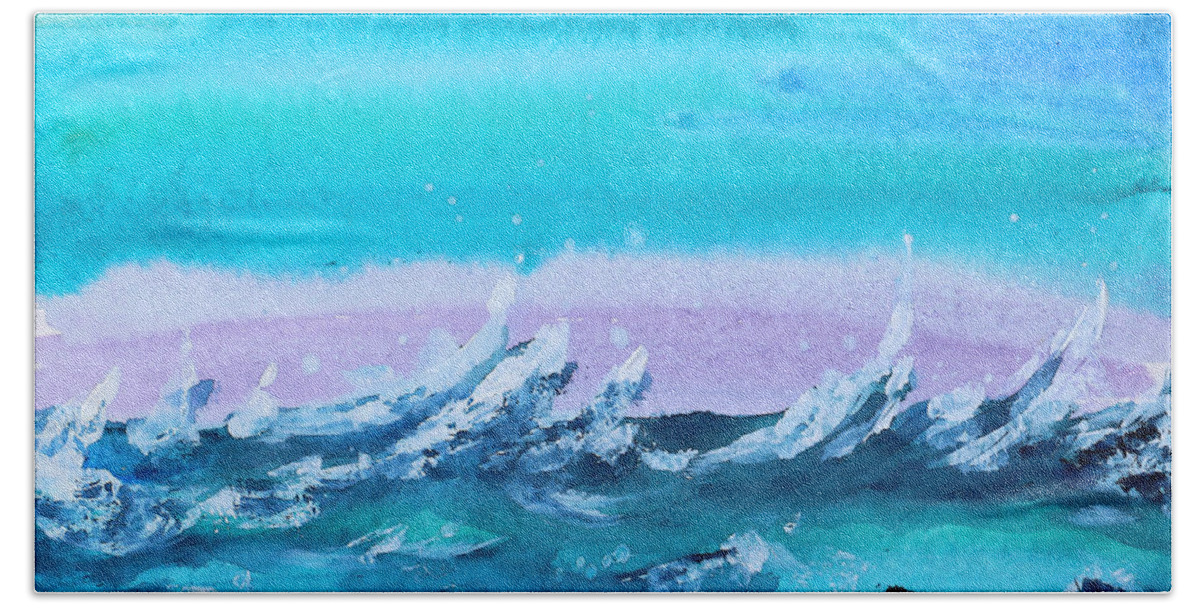 Watercolor Beach Sheet featuring the painting Wild Sea by Jutta Maria Pusl