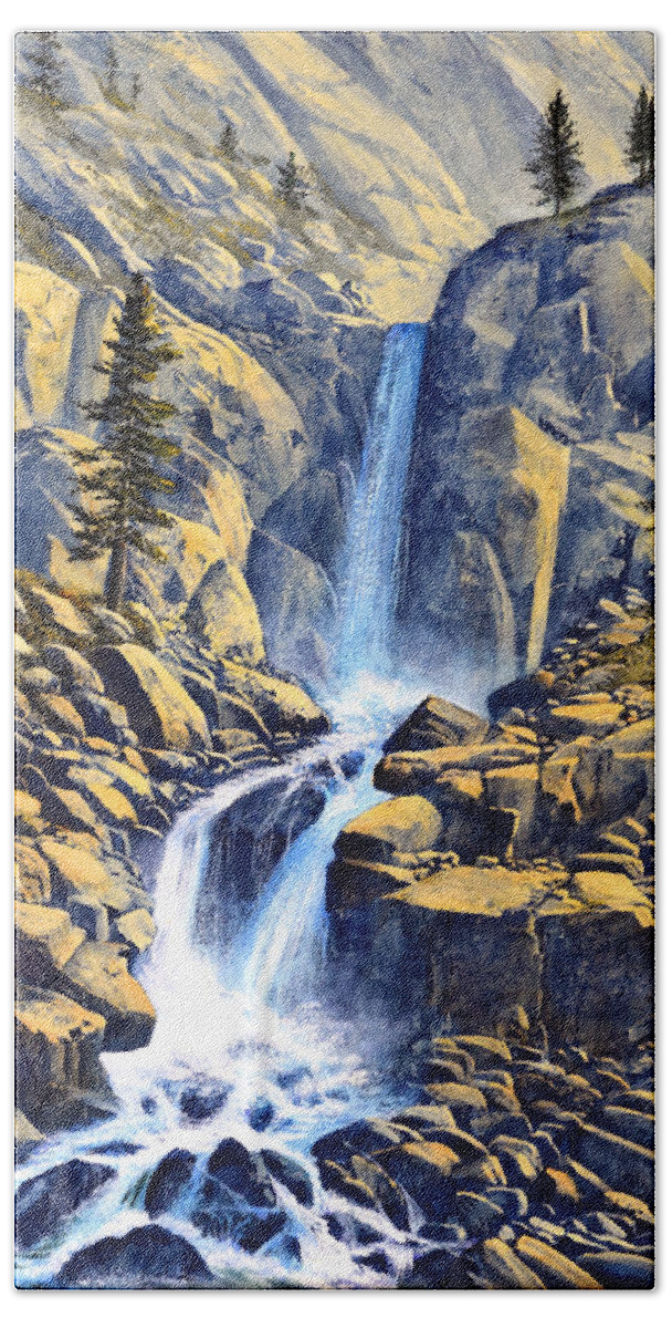 Wilderness Waterfall Beach Towel featuring the painting Wilderness Waterfall by Frank Wilson