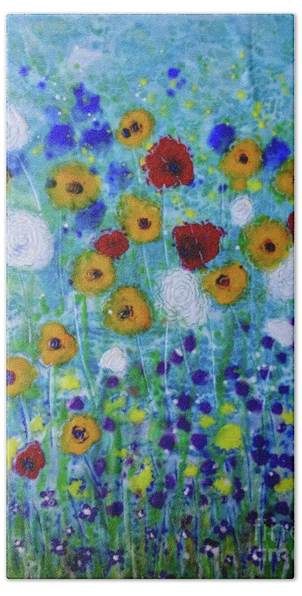 Painting Beach Sheet featuring the painting Wildflowers Never Fade by Amy Stielstra