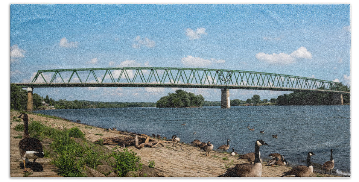 Ohio River Beach Towel featuring the photograph Wildlife and Williamstown Bridge by Holden The Moment