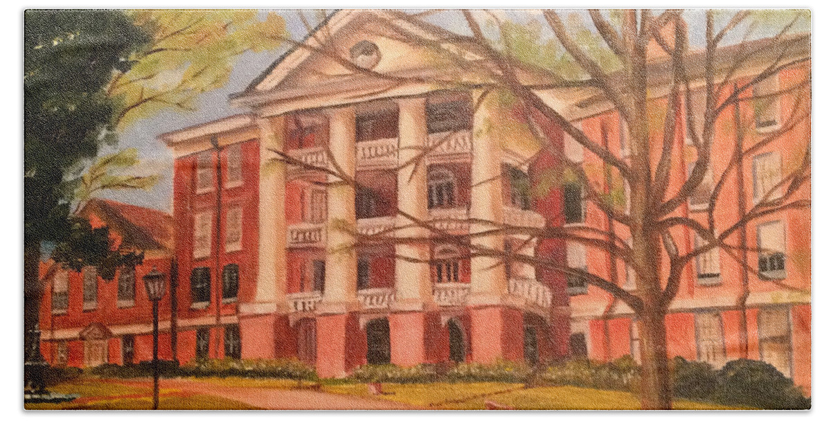 Architecture Beach Sheet featuring the painting William Peace University by Jill Ciccone Pike