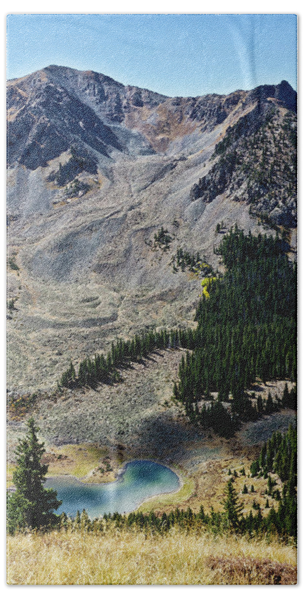 Williams Lake Beach Towel featuring the photograph Williams Lake from Wheeler Peak Trail by Robert Woodward