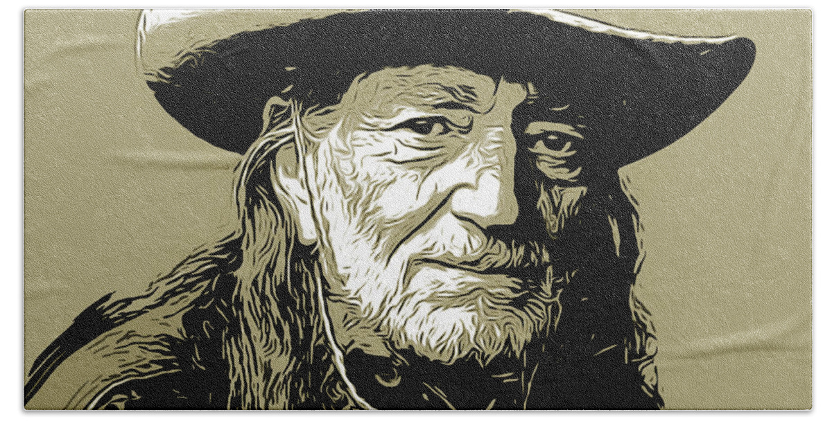Willie Nelson Beach Towel featuring the mixed media Willie by Greg Joens