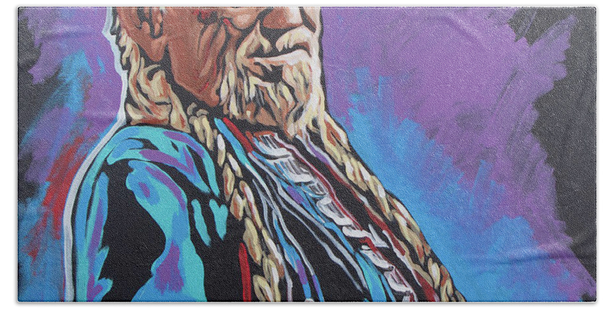 Willie Nelson Beach Towel featuring the painting Willie Nelson by Katia Von Kral