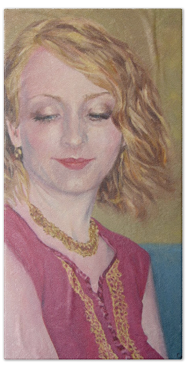 Portrait Beach Towel featuring the painting Willow in Gold by Connie Schaertl