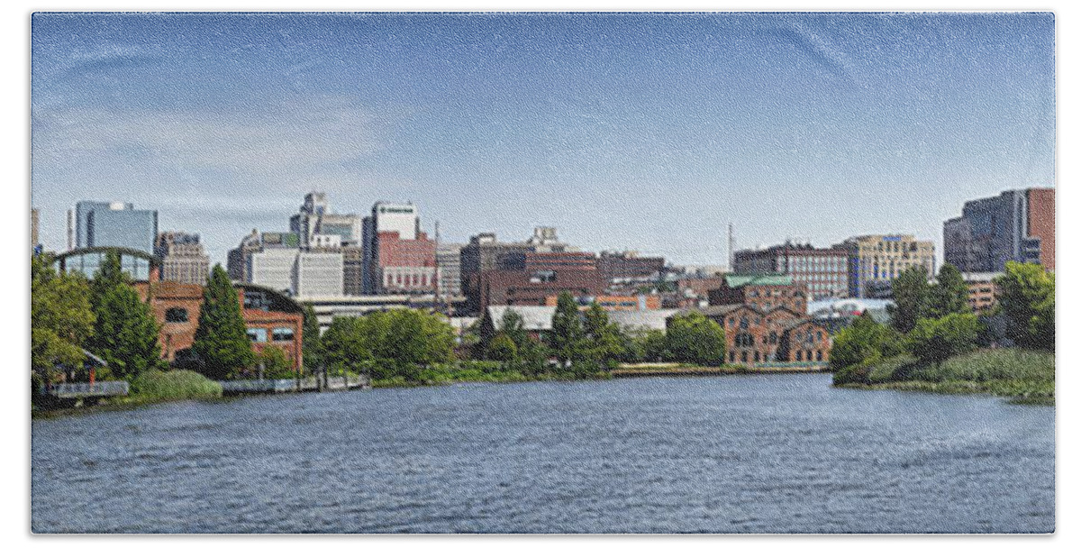 wilmington Delaware Beach Towel featuring the photograph Wilmington Skyline Panorama - Delaware by Brendan Reals