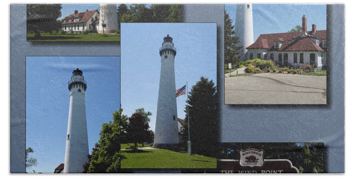 Lighthouse Beach Towel featuring the photograph Wind Point LightHouse Racine Wisconsin Collage by Thomas Woolworth