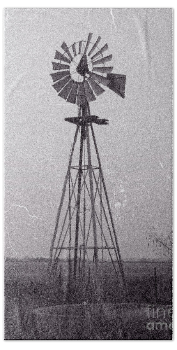 Windmill Beach Towel featuring the photograph Wind pump and Stock pond by Ella Kaye Dickey