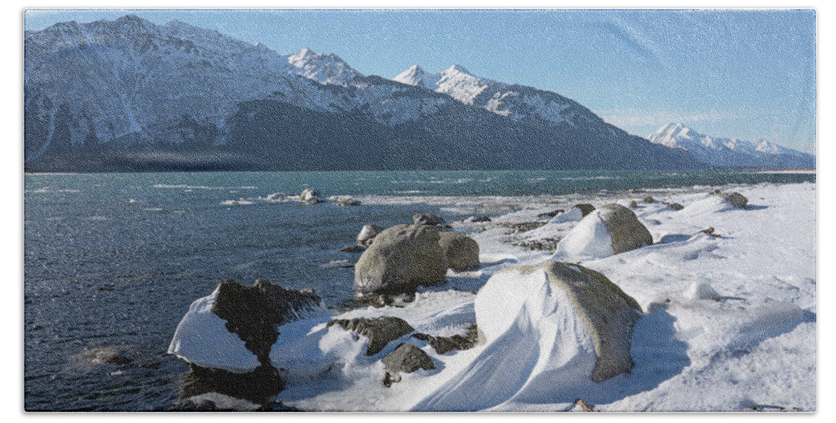 Alaska Beach Towel featuring the photograph Wind sculpted snow by the Chilkat Inlet by Michele Cornelius