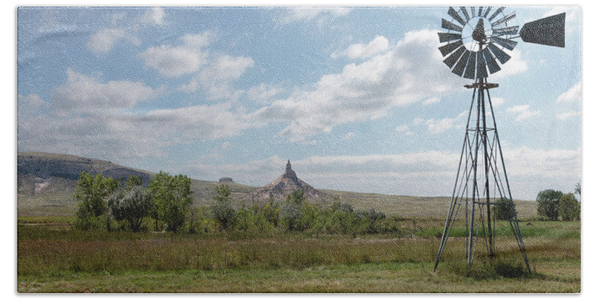 Chimney Rock Beach Towel featuring the photograph Windmill at Chimney Rock by Susan Rissi Tregoning