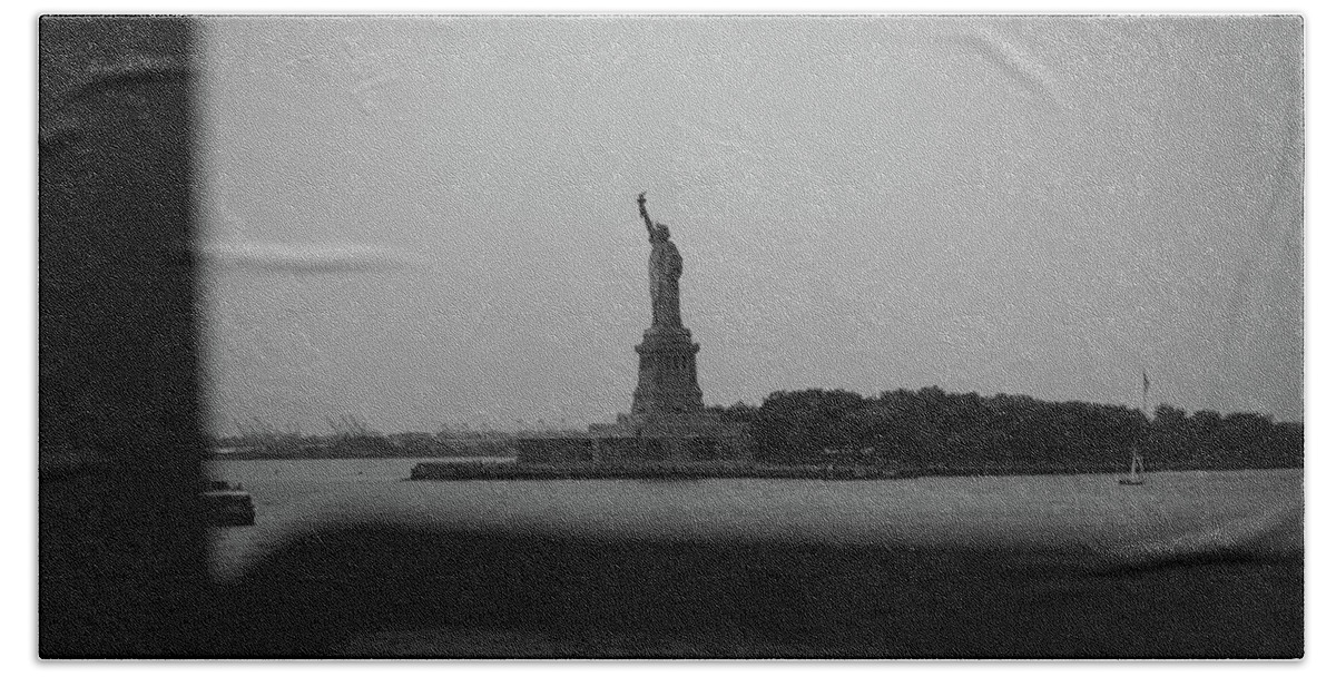 Lady Liberty Beach Towel featuring the photograph Window To Liberty by David Sutton