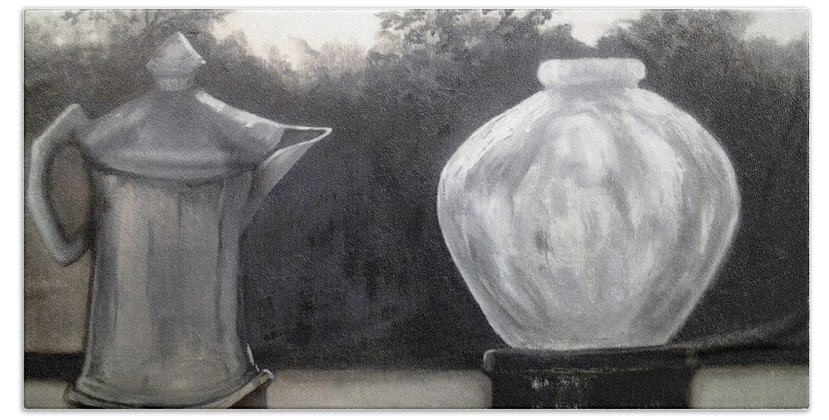 Tea Pot Beach Towel featuring the painting Window View by Kim Shuckhart Gunns