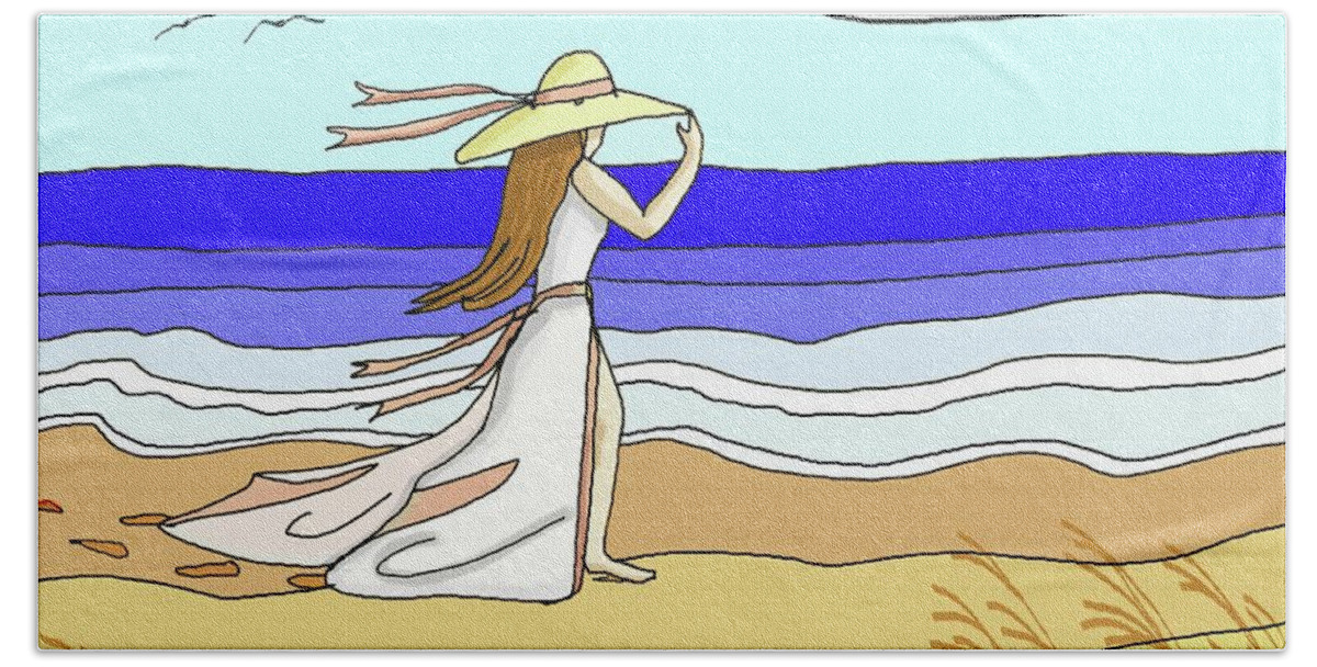 Beach House Beach Towel featuring the digital art Windy Day At The Beach by Pat Davidson
