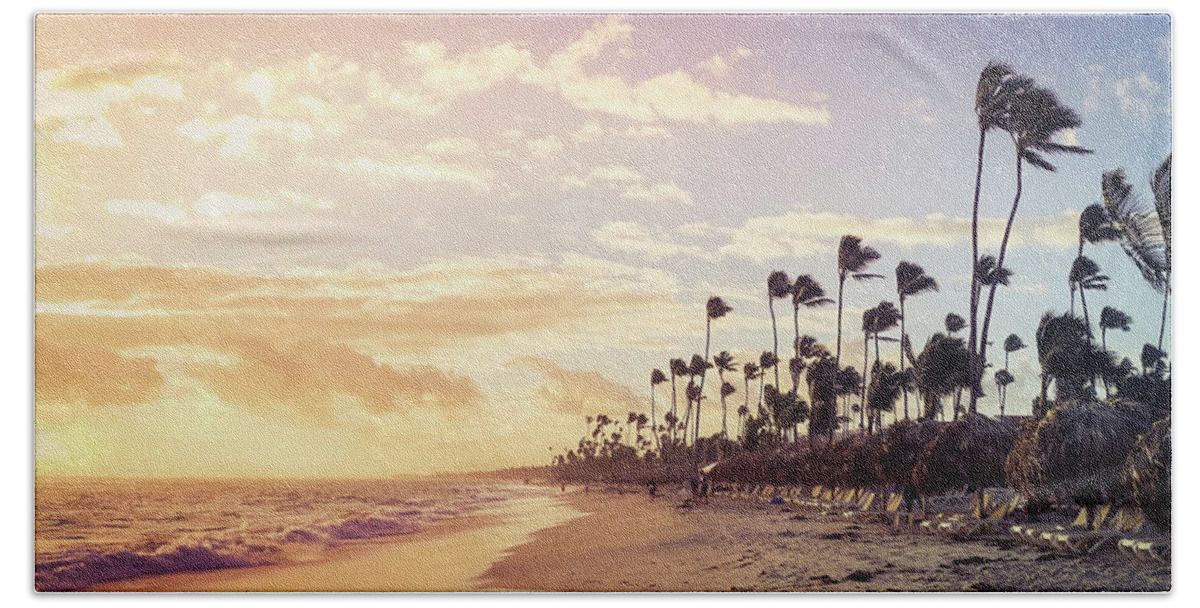 #puntacana Beach Towel featuring the photograph Windy Morning on the Beach by Rebekah Zivicki