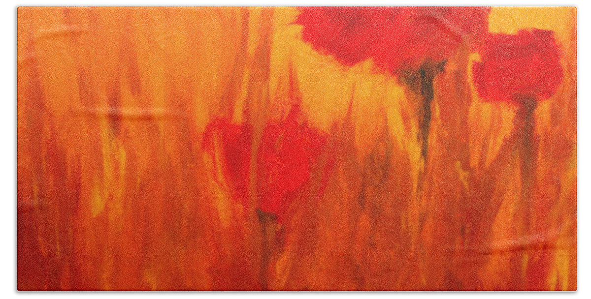 Flowers Beach Towel featuring the painting Windy Red by Julie Lueders 