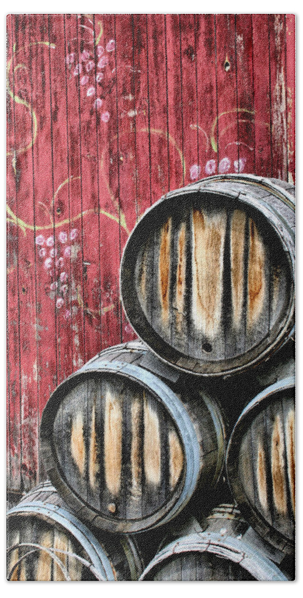 Wine Beach Towel featuring the photograph Wine Barrels by Doug Hockman Photography