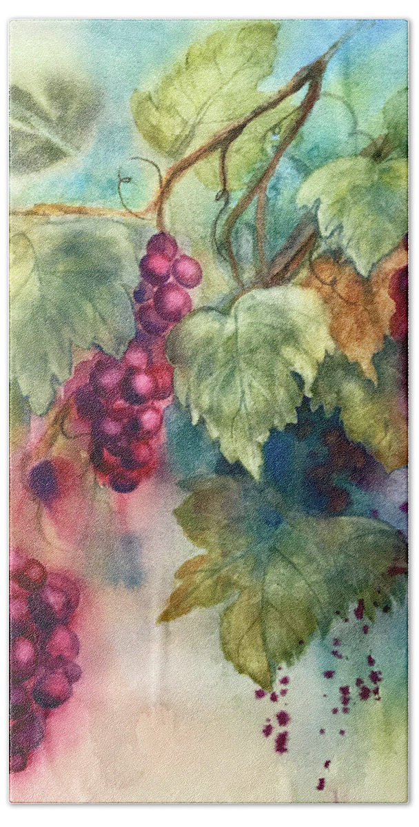 Grapes Beach Towel featuring the painting Wine Grapes by Hilda Vandergriff