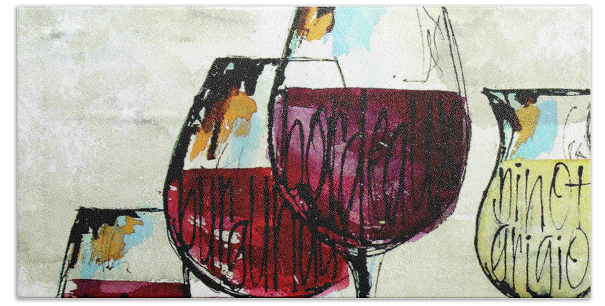 Original Watercolors Beach Towel featuring the painting Wine Snob 2 by Chris Paschke
