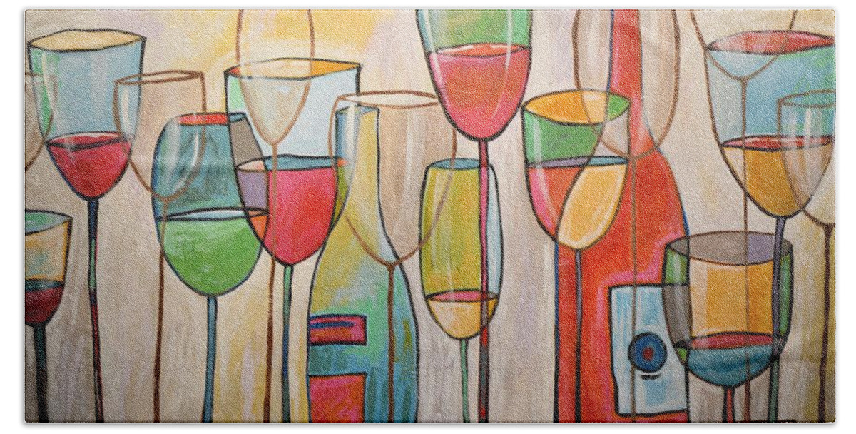 Wine Beach Sheet featuring the painting Wine Tasting by Amy Giacomelli