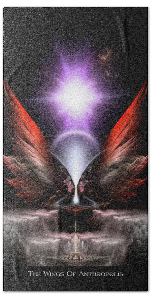 Wings Of Anthropils Beach Towel featuring the digital art Wings Of Anthropolis HC Fractal Composition by Rolando Burbon