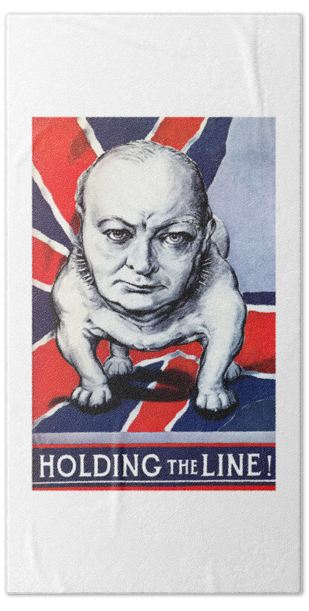 Winston Churchill Beach Towel featuring the painting Winston Churchill Holding The Line by War Is Hell Store