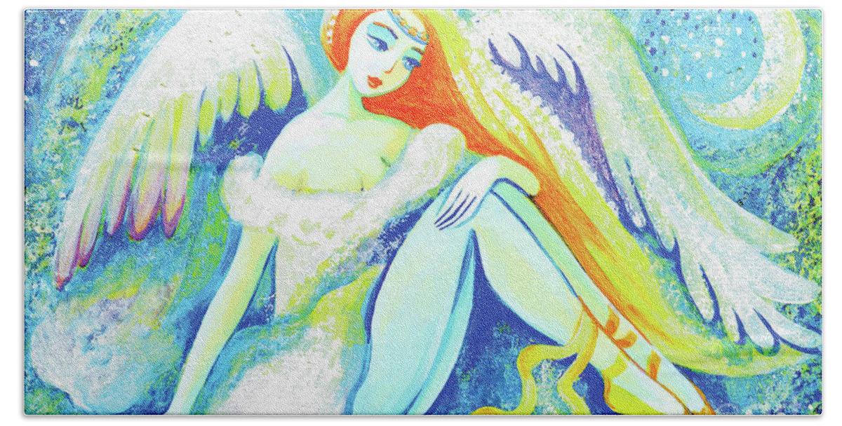 Angel Woman Beach Towel featuring the painting Winter Angel by Eva Campbell