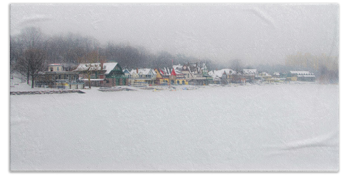 Boathouse Beach Towel featuring the photograph Winter - Boathouse Row - Schuylkill River by Bill Cannon