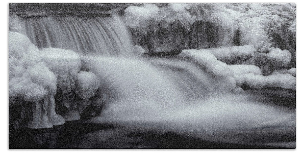 Stickney Brook Beach Towel featuring the photograph Winter Brook In Black and White by Tom Singleton