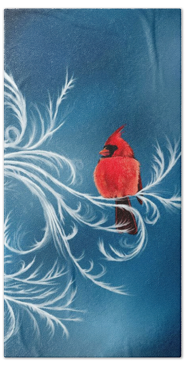 Bird Beach Sheet featuring the digital art Winter Cardinal by Norman Klein