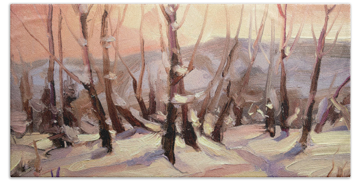 Winter Beach Towel featuring the painting Winter Grove by Steve Henderson