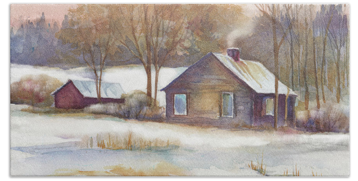 Winter Beach Towel featuring the painting Winter Homestead by Peggy Wilson