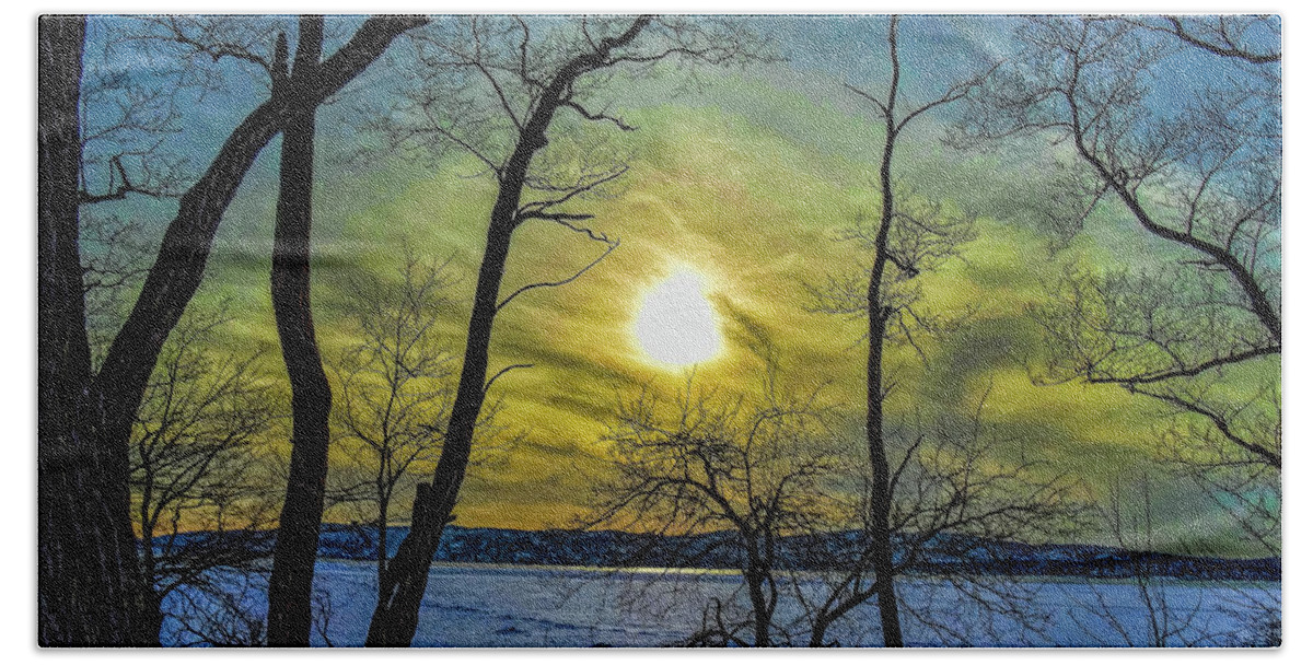 Jeffrey Friedkin Photography Beach Towel featuring the photograph Winter Hudson Sunset by Jeffrey Friedkin